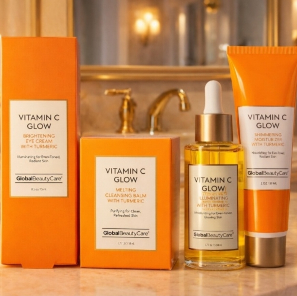 Vitamin C Glow Skincare Set - Brightening Serum & Cleansing Balm (Orange/Gold)